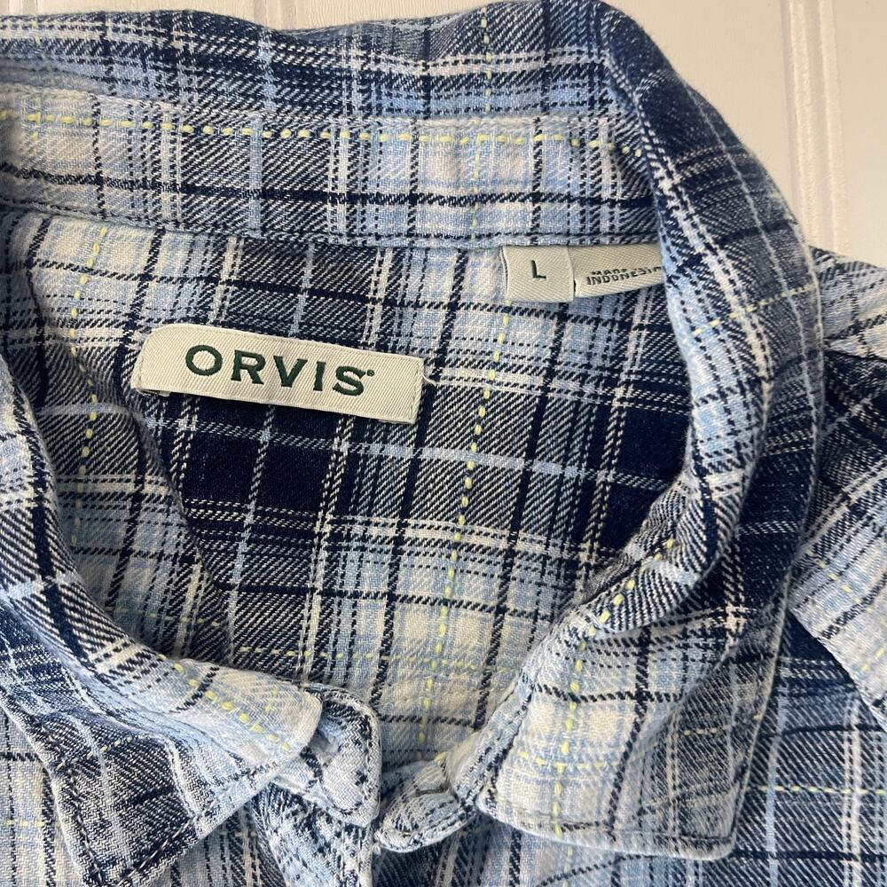 Orvis Blue Plaid Button Down Shirt Cotton Western Size Womens Large - Picture 3 of 7